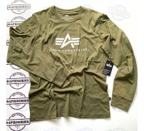 Футболка Alpha Industries BASIC LOGO LONG SLEEVE (OLIVE)